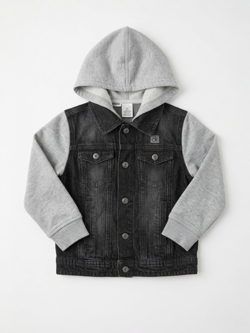 Calvin Klein Jeans Toddler Boys Denim Hooded Jacket Black Gray Sweater Sleeve 2T
